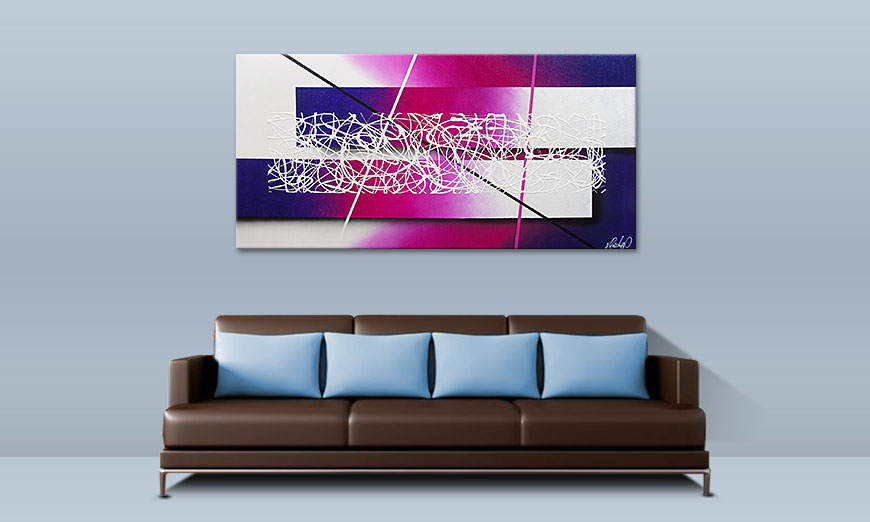 De moderne schilderij Purple Rain 160x60cm