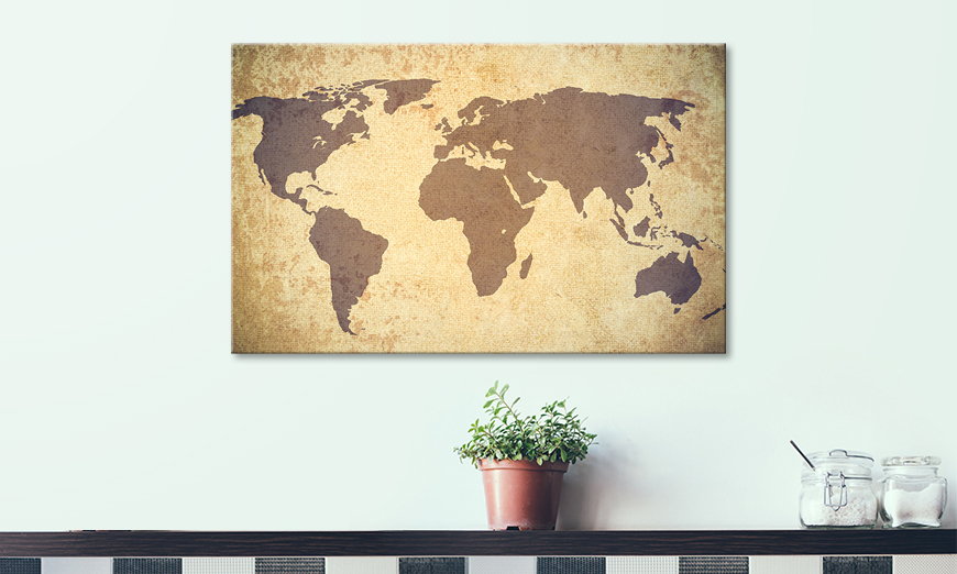 De exclusieve kunstdruk Worldmap Grunge 80x50 cm