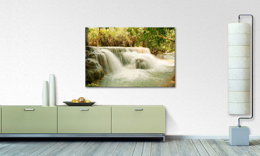 Het foto canvas Jungle Waterfall