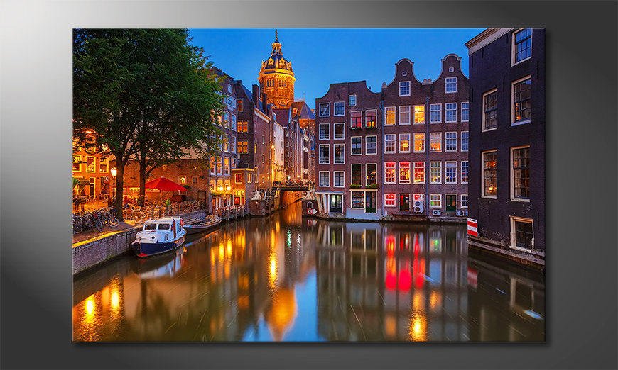 Het-gedrukte-beeld-Canal-in-Amsterdam