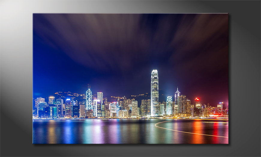 Het-gedrukte-beeld-Hongkong-at-Night