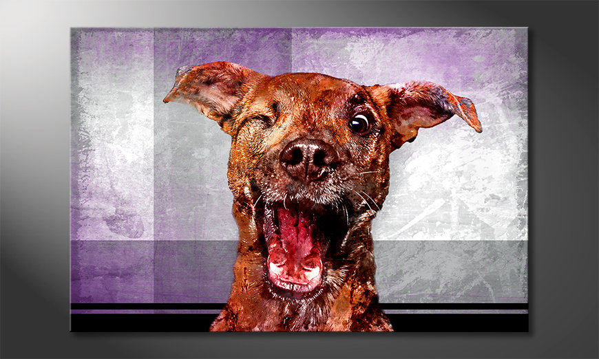 Modern-canvas-afdrukken-Happy-Dog-120x80-cm
