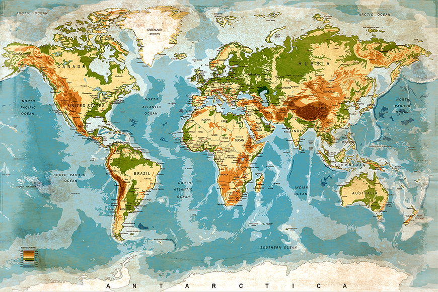 Vlies fotobehang Used Worldmap vanaf 120x80cm