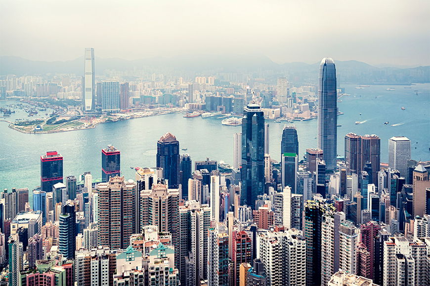 Vliesbehang Hongkong Skyline vanaf 120x80cm