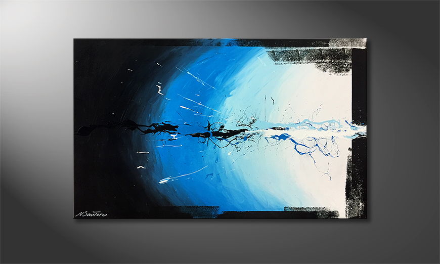 De schilderij Blue Chaos 120x75cm