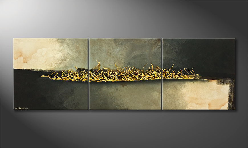 De schilderij Golden Flow 210x70cm