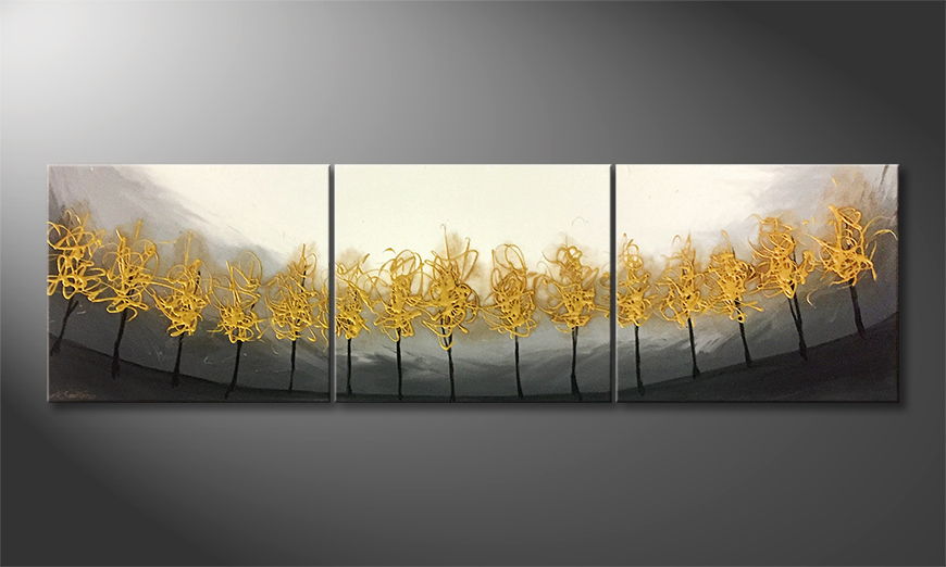 De schilderij Golden Trees 210x60cm