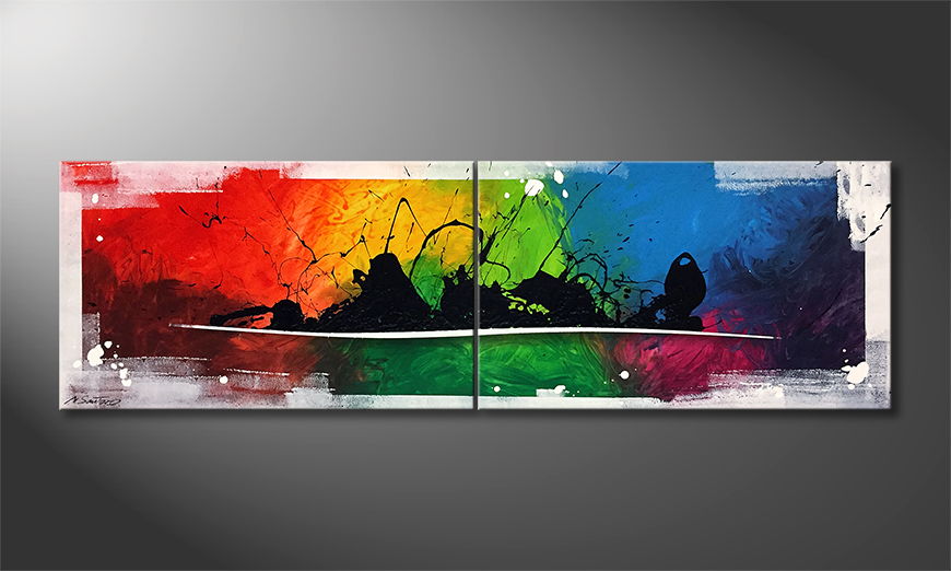 De schilderij Rainbow Horizon 200x60cm