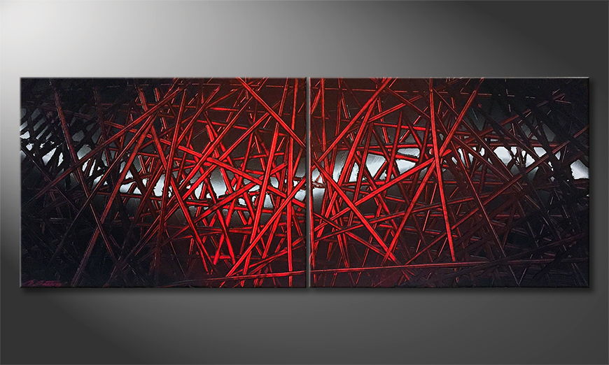 De schilderij Red Push 160x60cm