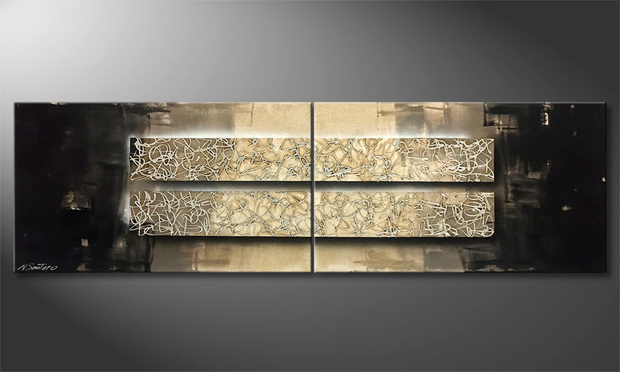 Moderne wall art Facets Of Silver 200x60cm